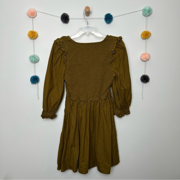 Madewell Flannel Lucie V-Neck Smocked Mini Dress in Weathered Olive - Picture 8 of 8